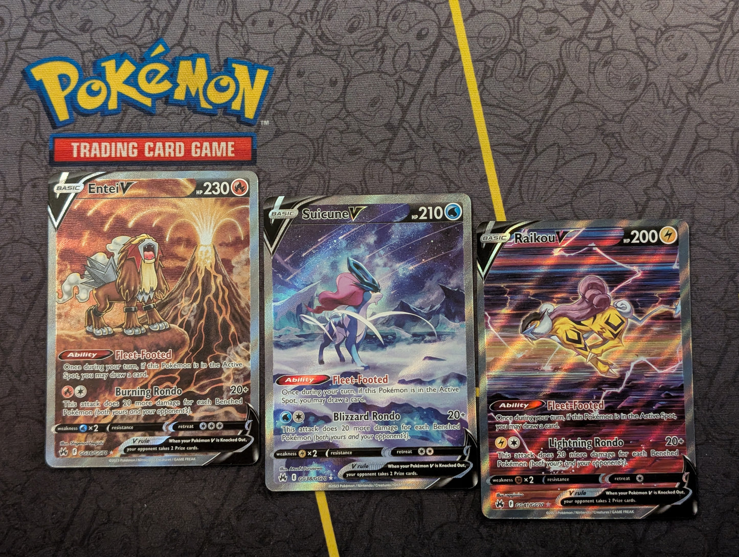 Pokémon - Entei V, Suicune V & Raikou V - GG36, GG38 & GG41 - Crown Zenith - Galarian Gallery - 3 Cards - Near Mint - Front View