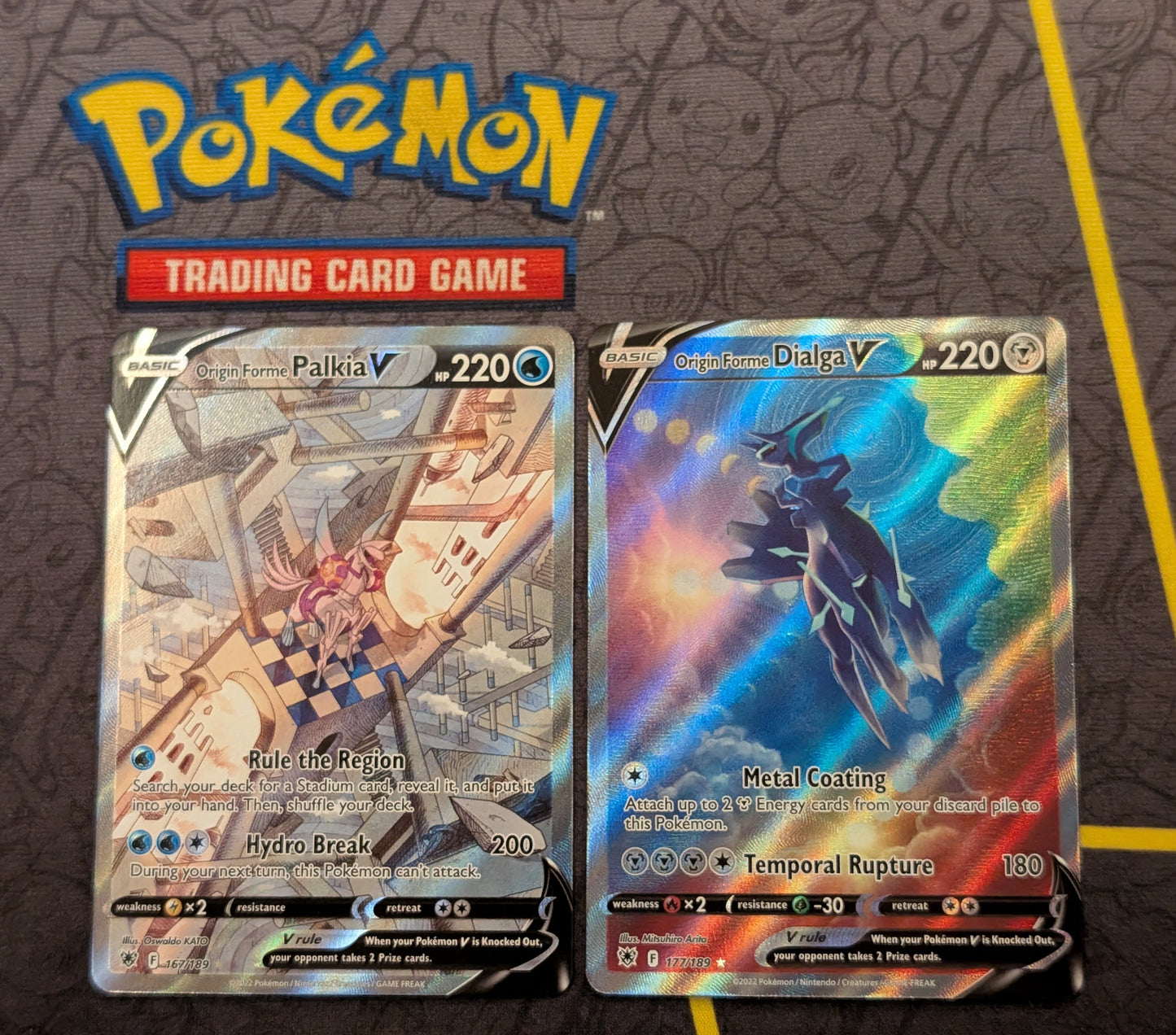 Pokémon - Origin Forme Palkia V & Dialga V - 167/189 & 177/189 - Astral Radiance - Alternative Art - 2 Cards - Near Mint - Front View