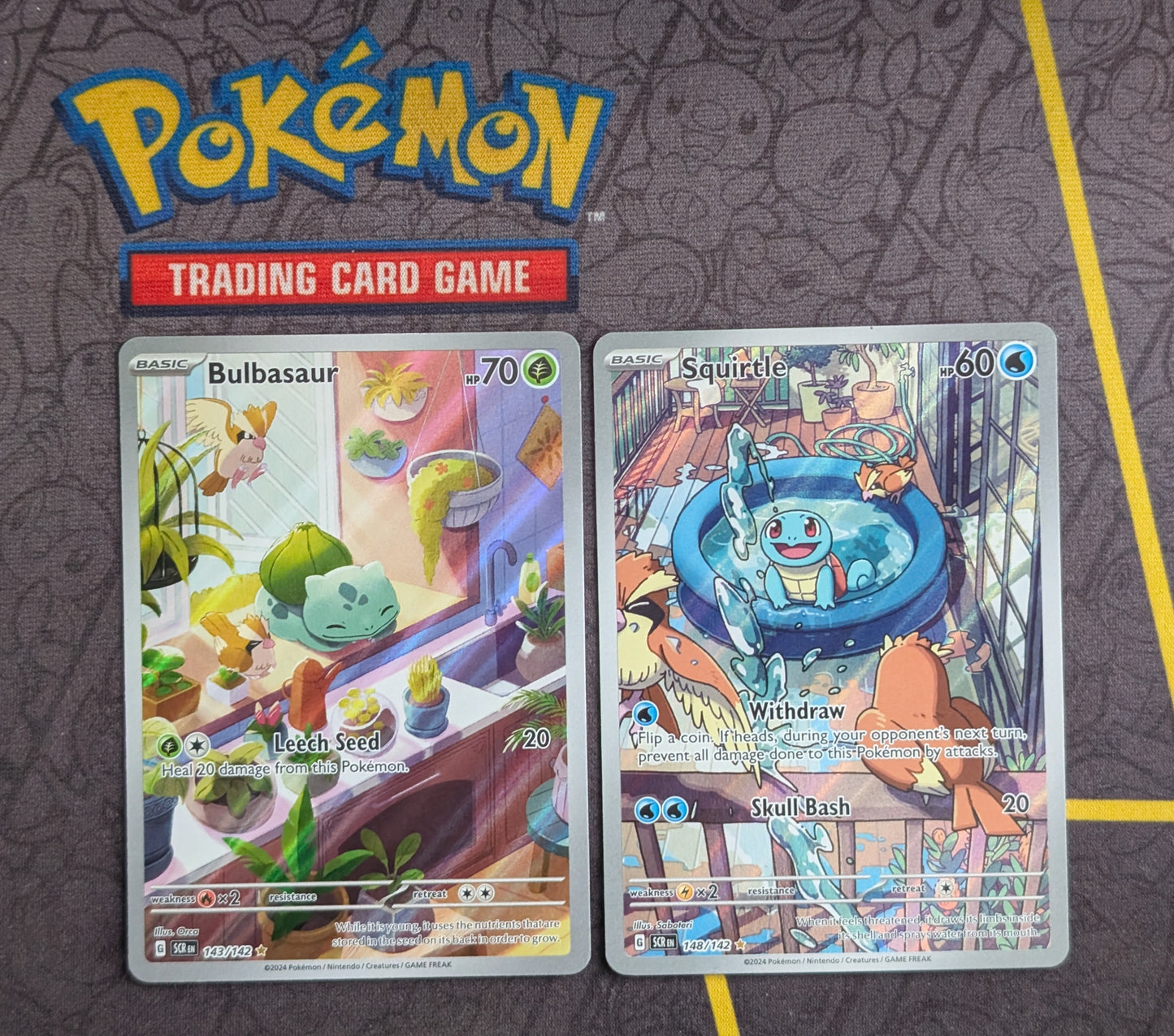 Bulbasaur & Squirtle - 143/142 & 148/142 - Stellar Crown - Illustration Rare - Near Mint